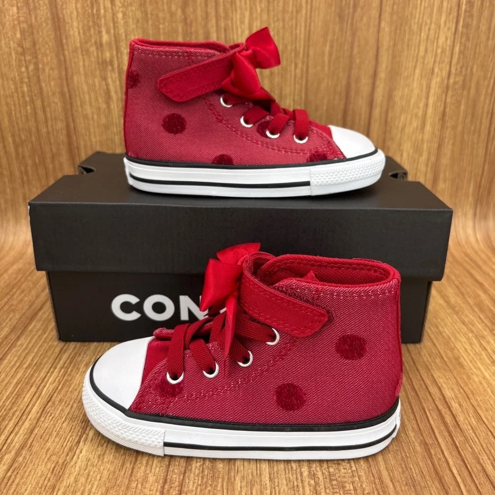 Converse CTAS 1V Hi Infant Size 7 Red Polka Dot Ribbon Bow A15143F NEW